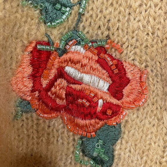 New For Love & Lemons Grans Embroidered Cropped Cardigan Beige XS $198 - Picture 5 of 8